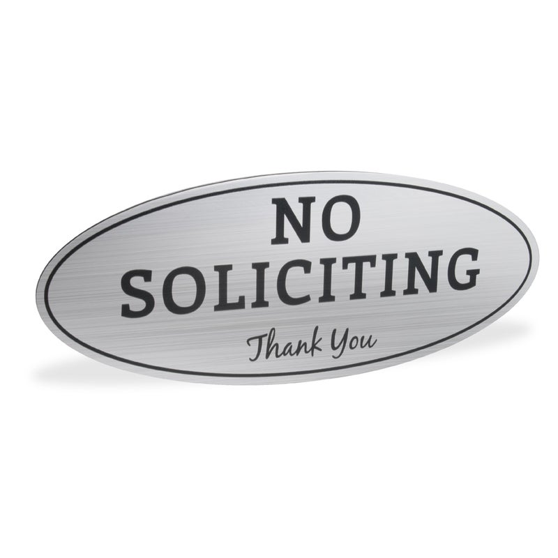 ExcelMark No Soliciting Sign for House or Business â€“ Durable Indoor/Outdoor Sign â€“ Easily Attach to Front Door - UV and Weather Resistant (Large - 3.6"x 9", Brushed Silver with Black Letters) - Image 1